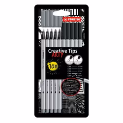 STABILO Creative Tips, 2 colori, Nero, Grigio chiaro, 0,2 mm, 1 mm, Nero, Grigio, Inchiostro a base di acqua