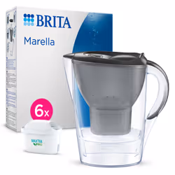 Brita MARELLA GRAPHITE incl. 6 mxpro SIOC, Caraffa filtrante, 1,4 L, Grafite, Trasparente