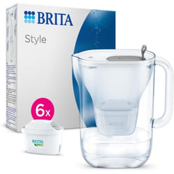 Brita - Caraffa filtrante Style Cool Grigio (2,4L) + 6 filtri per acqua maxtra pro aio - Confezione durevole (sioc)