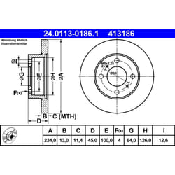 Disco freno ATE 24.0113-0186.1 anteriore, pieno, 1 Pezzo