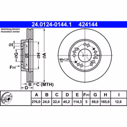 Disco freno ATE 24.0124-0144.1 anteriore, ventilato, 1 Pezzo