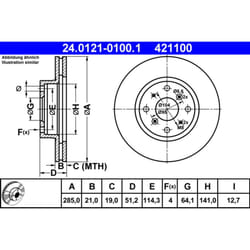 Disco freno ATE 24.0121-0100.1 anteriore, ventilato, 1 Pezzo