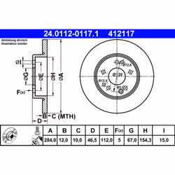 Disco freno ATE 24.0112-0117.1 anteriore, pieno, 1 Pezzo