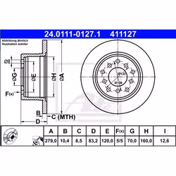 Disco freno; ATE; 279 10,4 5 120,0 pieno rivestito; per OPEL, VAUXHALL; 569201, 569203, 90272329, 90272330, 569201