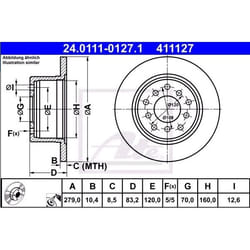 ATE Disco freno 10,4mm 5 120,0mm pieno rivestito 24.0111-0127.1 569201,569203,90272329,90272330 Dischi freno, Dischi dei freni
