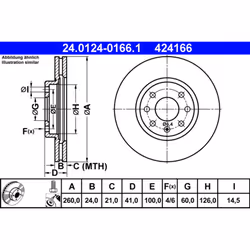 Disco freno ATE 24.0124-0166.1 anteriore, ventilato, altamente carbonizzato, 1 Pezzo