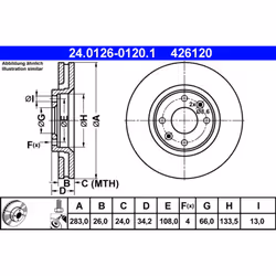 Disco freno ATE 24.0126-0120.1 anteriore, ventilato, 1 Pezzo