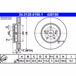 Disco freno ATE 24.0128-0190.1 anteriore, ventilato, 1 Pezzo - Vista aggiuntiva 5