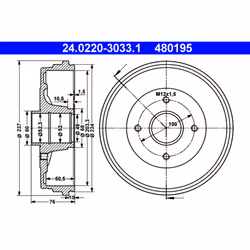 Altezza compl. tamb. freno [mm]: 76,0. Altezza interna tamb. freno [mm]: 50,5. Articolo complementare/info integrativa 2: sen ...