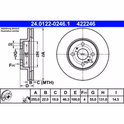 Disco freno ATE 24.0122-0246.1 anteriore, ventilato, 1 Pezzo - Vista aggiuntiva 5