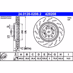 Disco freno ATE 24.0128-0208.2 anteriore, ventilato, altamente carbonizzato, 1 Pezzo