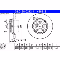 Disco freno ATE 24.0128-0212.1 anteriore, ventilato, 1 Pezzo - Vista aggiuntiva 5
