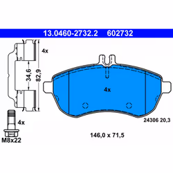 Set di pastiglie freno ATE 13.0460-2732.2, anteriore