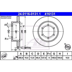 ATE Disco freno NISSAN: Cabstar, NT400 Cabstar 16,0mm 6 127,0mm pieno rivestito 24.0116-0131.1 43206MB60A Dischi freno, Dischi dei freni