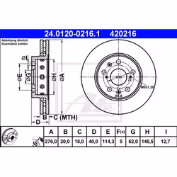 Disco freno; ATE; 276,0 20,0 5 114,3 ventilato rivestito; per SUZUKI; 5531157K00, 5531157K01, 5531257K00, 5531257K01