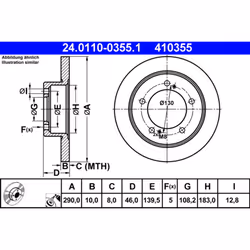 Disco freno ATE 24.0110-0355.1 anteriore, pieno, 1 Pezzo