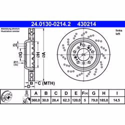 Disco freno ATE 24.0130-0214.2 anteriore, ventilato, altamente carbonizzato, 1 Pezzo