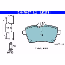 Set di pastiglie freno ATE 13.0470-2711.2, anteriore, Ceramica