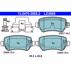 Set di pastiglie freno ATE 13.0470-2868.2, posteriore, Ceramica, Contatto di avvertimento