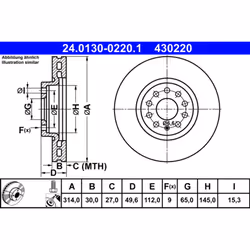 Disco freno ATE 24.0130-0220.1 anteriore, ventilato, altamente carbonizzato, 1 Pezzo