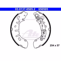 Ganasce Freno; ATE; 254 57 con leva; per FIAT, VAUXHALL, OPEL; 51928531, 77365346, 77367388, 1605166, 1605188
