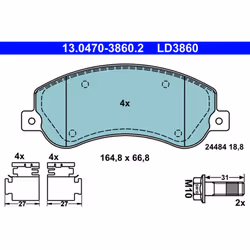 Altezza [mm]: 66,8. Asse di sviluppo: Davanti. Contatto di usura: No. Indice: 13.0470-3860.2. Larghezza [mm]: 164,8. Material ...
