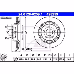 Disco freno; ATE; 332,0 28,0 5 114,3 ventilato rivestito; per JEEP; 04779599AB, 4779599AB