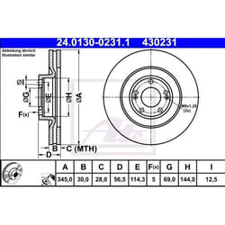 ATE Disco freno 30,0mm 5 114,3mm ventilato rivestito legato /ad alto tenore di carbonio 24.0130-0231.1 517122M900 Dischi freno, Dischi dei freni