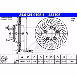 Disco freno; ATE; 350,0 34,0 5 130,0 perforato/ventilazione interna rivestito legato /ad alto tenore di carbonio; per PORSCHE ...