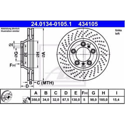 ATE Disco freno PORSCHE: 911 Coupe 34,0mm 5 130,0mm perforato/ventilazione interna rivestito legato /ad alto tenore di carbonio 24.0134-0105.1