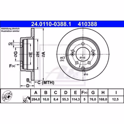 Disco freno; ATE; 284,0 10,0 5 114,3 pieno rivestito legato /ad alto tenore di carbonio; per HYUNDAI, KIA; 584113S100, 584113 ...