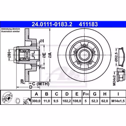 Disco freno; ATE; 300,0 11,0 5 108,0 pieno rivestito; per RENAULT; 8200471520, 8200736267