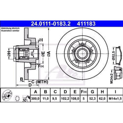 ATE Disco freno RENAULT: CLIO 3, MEGANE 2 11,0mm 5 108,0mm pieno rivestito 24.0111-0183.2 8200471520,8200736267 Dischi freno, Dischi dei freni