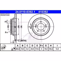 Disco freno; ATE; 284,0 10,0 5 114,3 pieno rivestito; per KIA; 58411A4000