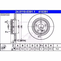 Disco freno; ATE; 300,0 10,0 5 112,0 pieno rivestito legato /ad alto tenore di carbonio; per MERCEDES-BENZ; 0004231612, 17242 ...