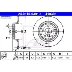 ATE Disco freno 10,0mm 5 112,0mm pieno rivestito legato /ad alto tenore di carbonio 24.0110-0391.1 0004231612,1724230212,A0004231612,A1724230212