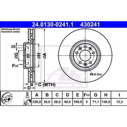 ATE Disco freno PEUGEOT: 3008 II SUV, 508 II SW, 308 SW 2, OPEL: Grandland X, DS: DS7 Crossback 24.0130-0241.1 9804605780 Dischi freno