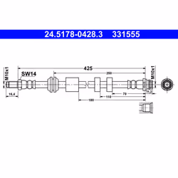 Apertura chiave 1 [mm]: 15. Filettatura interna [mm]: M10x1. Filetto esterno [mm]: M10x1. Indice: 24.5178-0428.3. Lunghezza [ ...