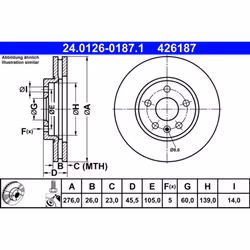 Disco freno ATE 24.0126-0187.1 anteriore, ventilato, 1 Pezzo