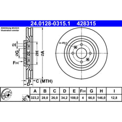 Disco freno ATE 24.0128-0315.1 anteriore, ventilato, altamente carbonizzato, 1 Pezzo