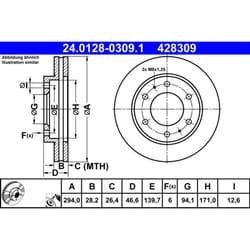 Disco freno ATE 24.0128-0309.1 anteriore, ventilato, 1 Pezzo