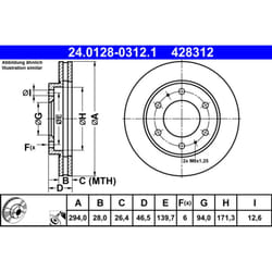 Disco freno ATE 24.0128-0312.1 anteriore, ventilato, 1 Pezzo