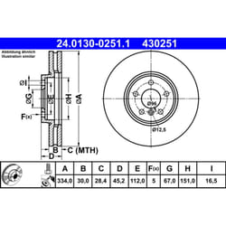 Disco freno ATE 24.0130-0251.1 anteriore, ventilato, altamente carbonizzato, 1 Pezzo