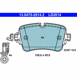 Altezza [mm]: 65. Asse di sviluppo: Posteriore. Contatto di usura: No. Indice: 13.0470-2614.2. Larghezza [mm]: 129. Materiale ...