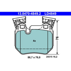 Set di pastiglie freno ATE 13.0470-4849.2, posteriore, Ceramica