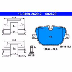 Altezza [mm]: 62. Asse di sviluppo: Posteriore. Contatto di usura: No. Indice: 13.0460-2629.2. Larghezza [mm]: 116,6. Materia ...