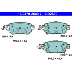 Set di pastiglie freno ATE 13.0470-2600.2, posteriore, Ceramica