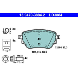 Set di pastiglie freno ATE 13.0470-3884.2, posteriore, Ceramica