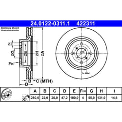 Disco freno ATE 24.0122-0311.1 anteriore, ventilato, 1 Pezzo
