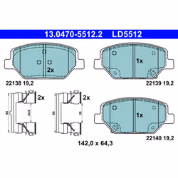 Altezza [mm]: 64,3. Asse di sviluppo: Davanti. Contatto di usura: Sì. Indice: 13.0470-5512.2. Larghezza [mm]: 142. Materiale: ...